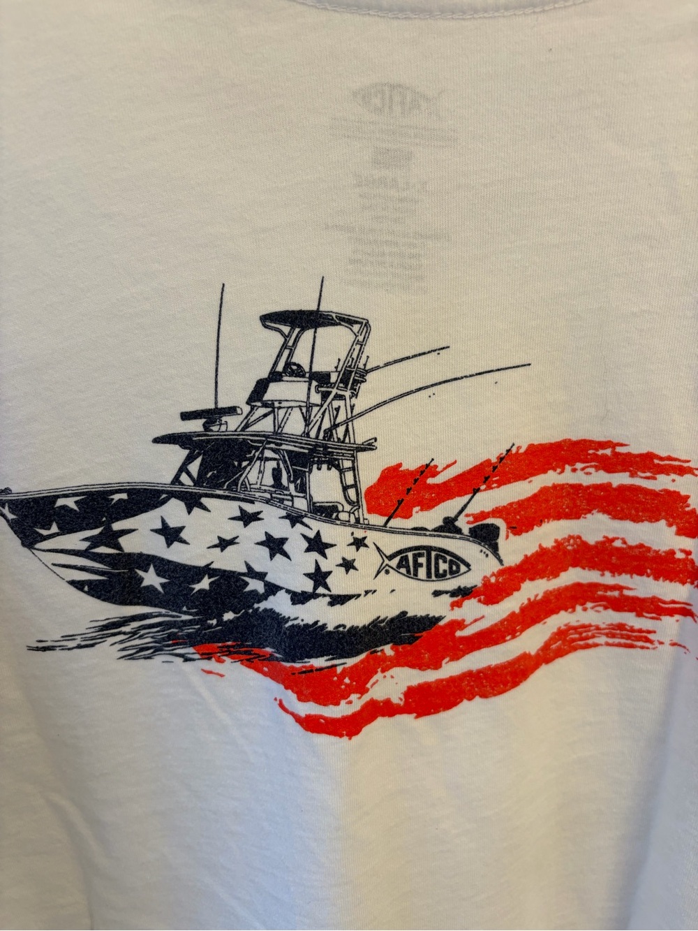 AFTCO Patriotic Boat Graphic Tee - White, Red & Navy men's xl